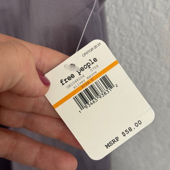 NEW NWT Free People Starlight V-Neck Lace Trim Cami Top Silver Mauve Purple S - Picture 11 of 11